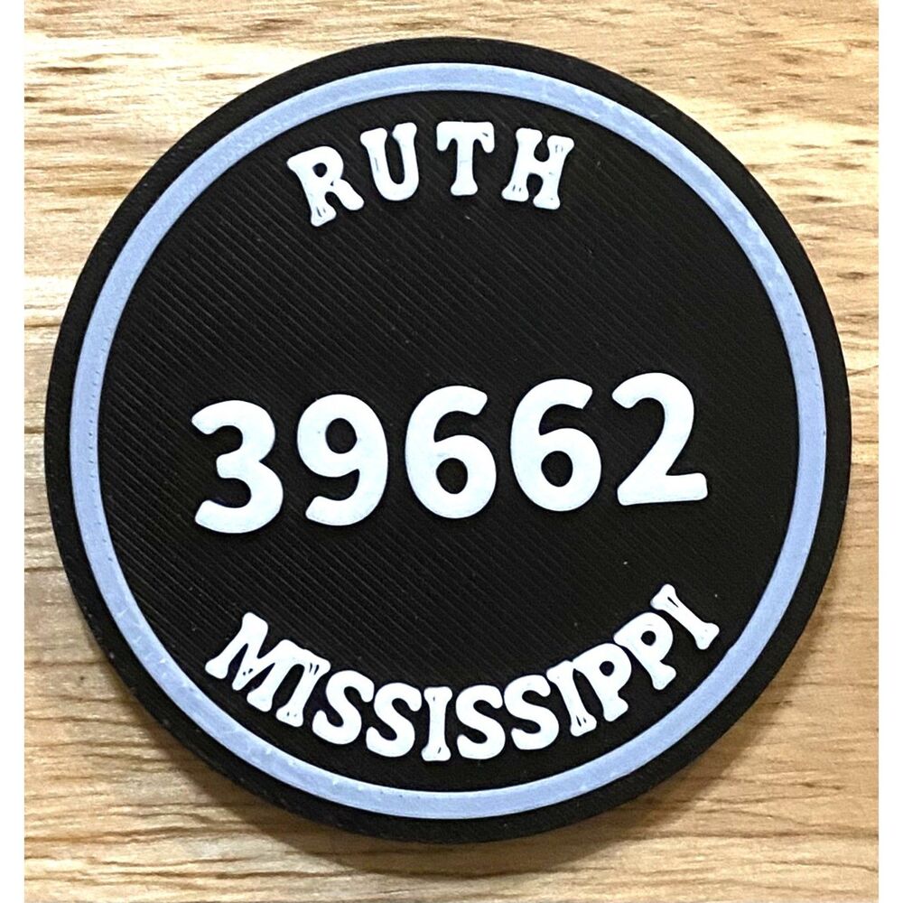2-3/8" Zip Code Magnet - 39662 Ruth, MS - White over Black - M3012-0108